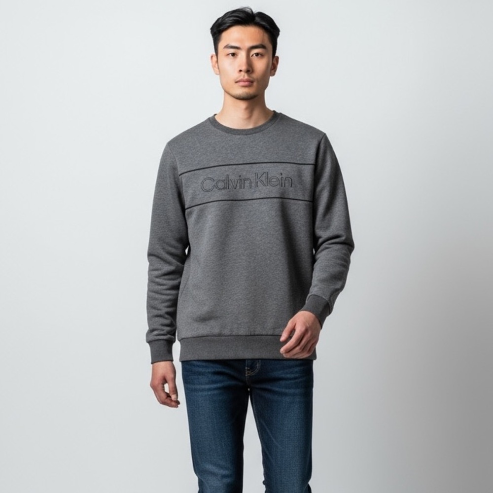 MEN’S - Calvin Klein SOFT Gray Crewneck Sweatshirt with‎ Ribbed Cuffs - B10